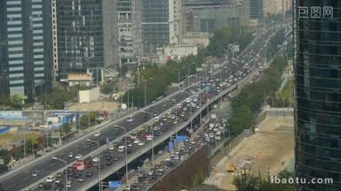 北京市商务大厦立交桥交通鸟瞰.